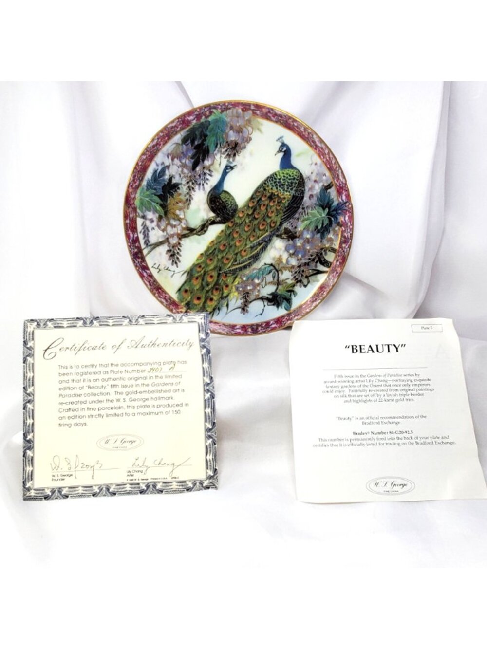 Beauty Peacock Plate By Lily Chang Gardens Of Paradise 1993 COA - Picture 10 of 12